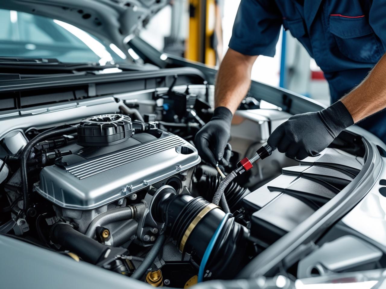 A close up image of mechanic conducting engine repairs