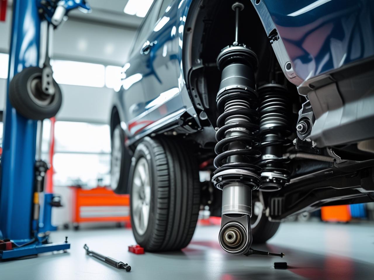 A close up image of coilovers of car